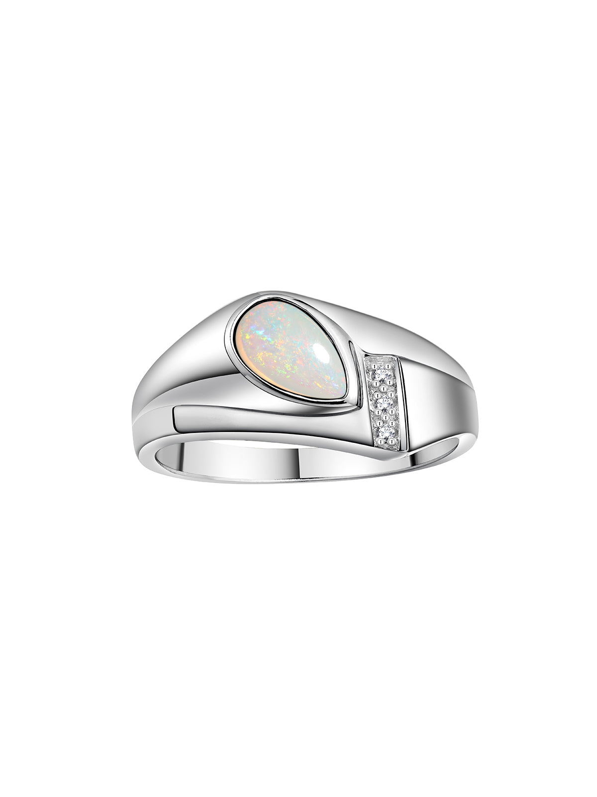 RYLOS Men's Rings 14K White Gold Ring - Timeless Pear Shape Cabochon Gemstone & Diamonds - Elegant Tear Drop Rings for Men, Sizes 8-13. Mens Jewelry
