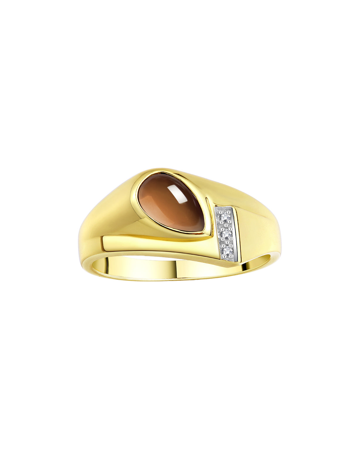 RYLOS Men's Rings - Timeless Pear Shape Cabochon Gemstone & Diamonds - Elegant Tear Drop Rings for Men, Yellow Gold Plated Silver Rings in Sizes 8-13. Exquisite Men's Jewelry!