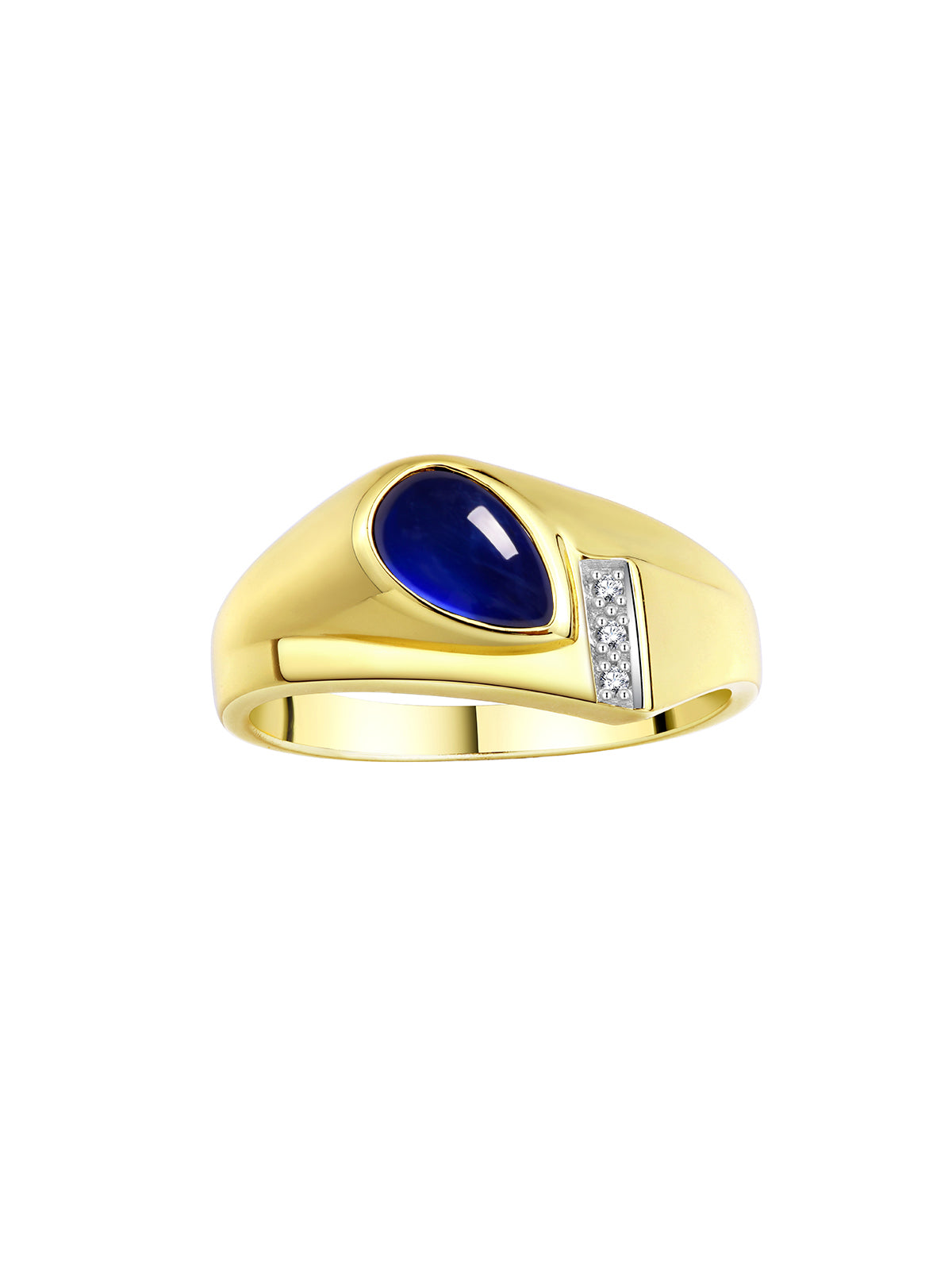 RYLOS Men's Rings - Timeless Pear Shape Cabochon Gemstone & Diamonds - Elegant Tear Drop Rings for Men, Yellow Gold Plated Silver Rings in Sizes 8-13. Exquisite Men's Jewelry!