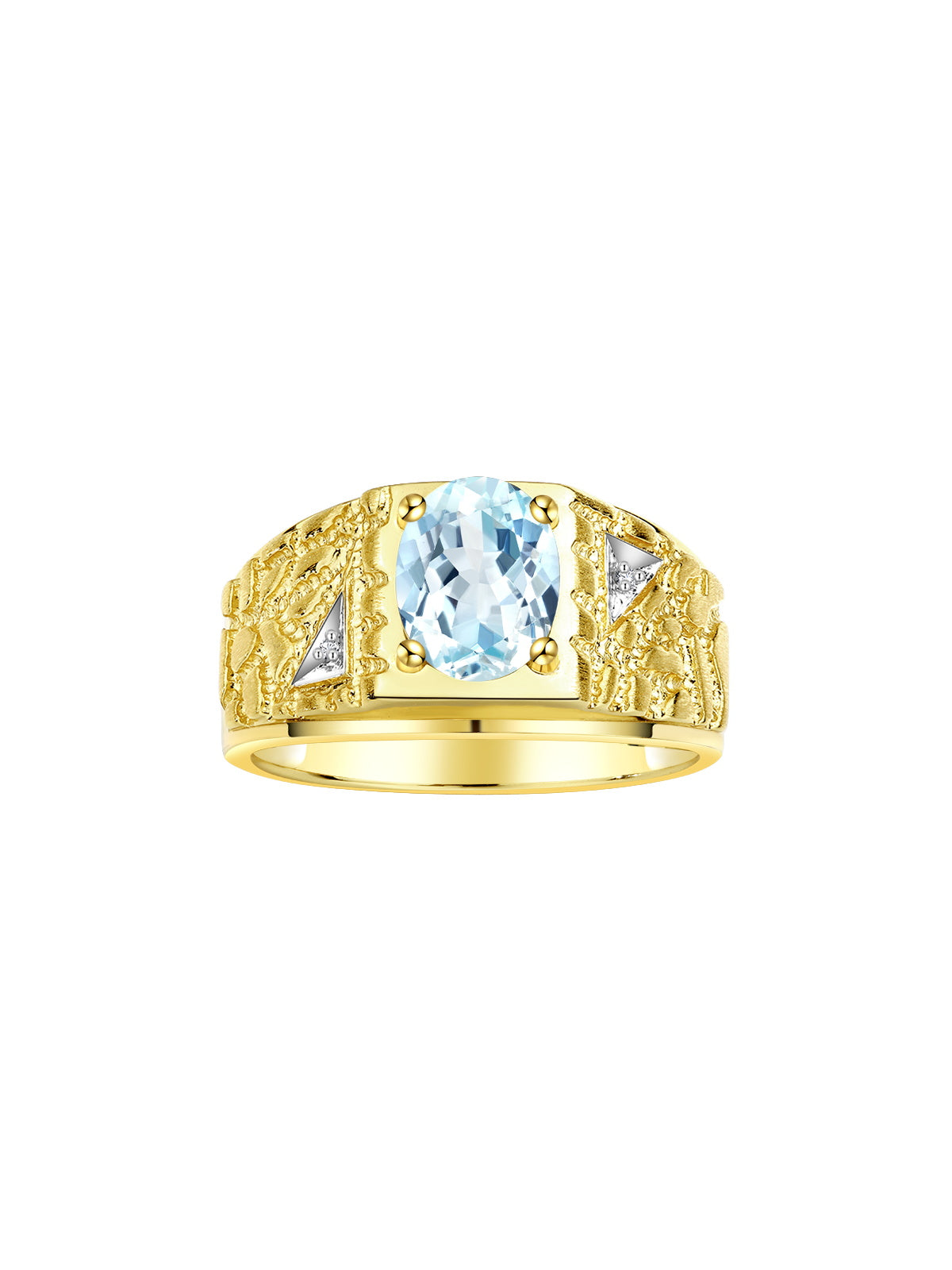 RYLOS Men's Rings Designer Nugget Ring: Oval 9X7MM Gemstone & Sparkling Diamonds - Color Stone Birthstone Rings for Men, Yellow Gold Plated Silver Rings in Sizes 8-13. Mens Jewelry