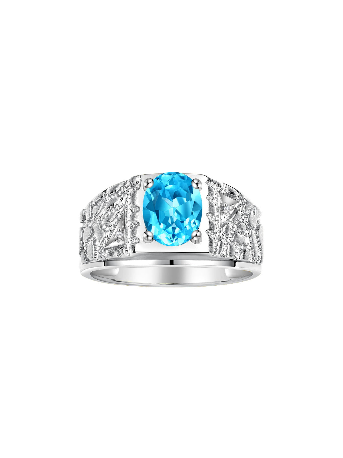 RYLOS Men's Rings Designer Nugget Ring: Oval 9X7MM Gemstone & Sparkling Diamonds - Color Stone Birthstone Rings for Men, Sterling Silver Rings in Sizes 8-13. Mens Jewelry