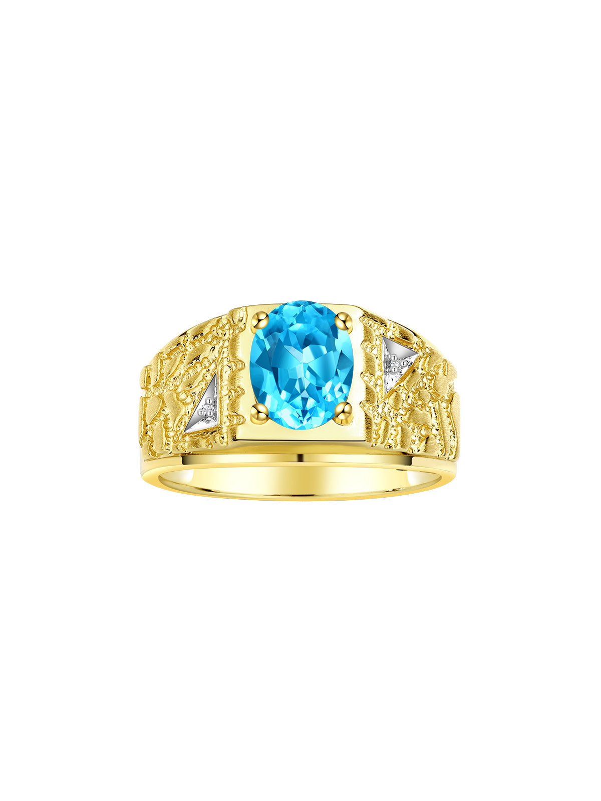 RYLOS Men's Rings Designer Nugget Ring: Oval 9X7MM Gemstone & Sparkling Diamonds - Color Stone Birthstone Rings for Men, Yellow Gold Plated Silver Rings in Sizes 8-13. Mens Jewelry