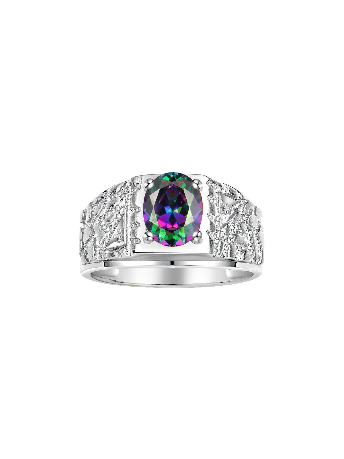 RYLOS Men's Rings Designer Nugget Ring: Oval 9X7MM Gemstone & Sparkling Diamonds - Color Stone Birthstone Rings for Men, Sterling Silver Rings in Sizes 8-13. Mens Jewelry
