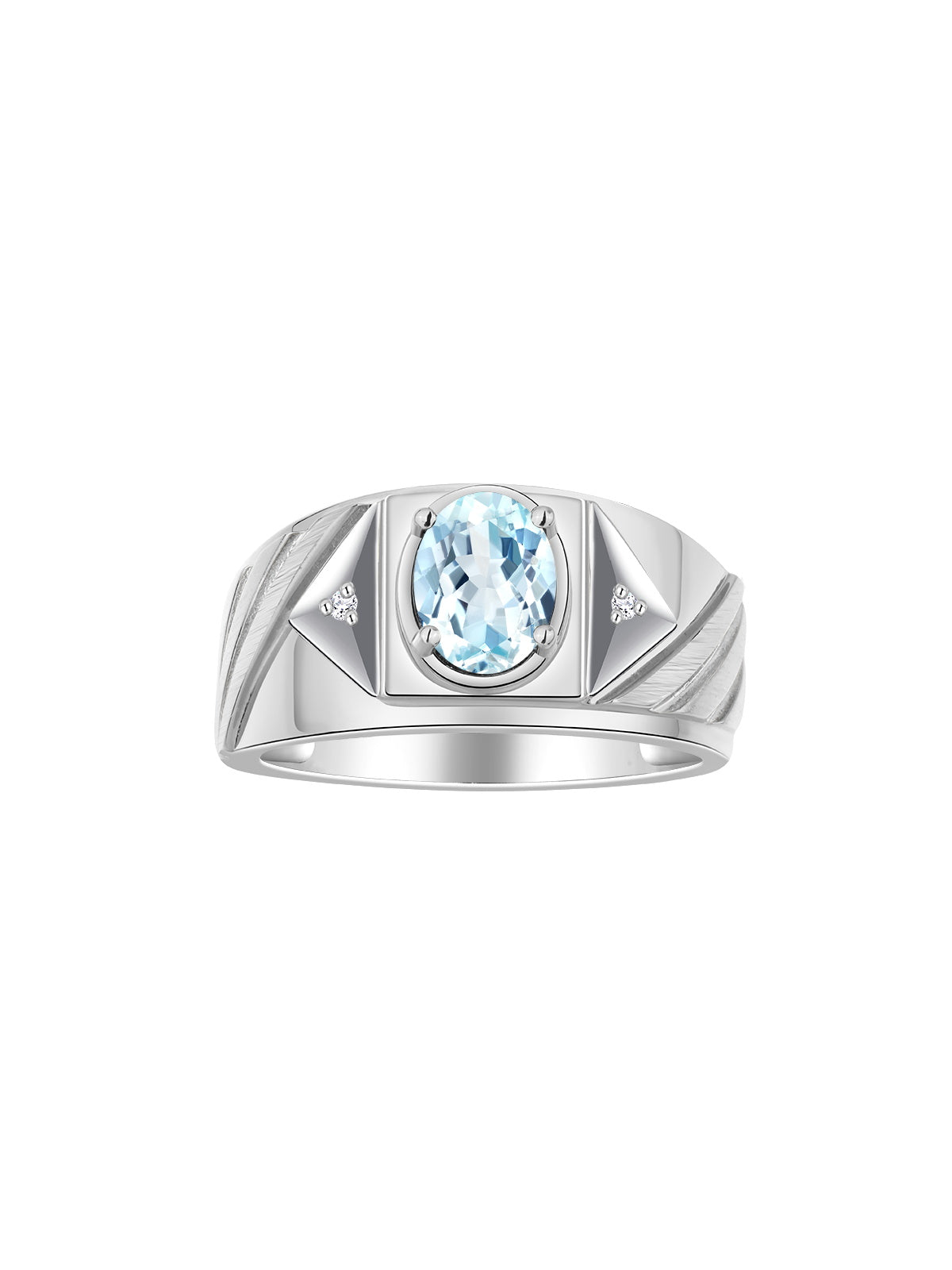 RYLOS Men's 14K White Gold Designer Rings - Classic Style with 8x6MM Oval Gemstone & Diamond Accents - Birthstone Rings in Sizes 8-13