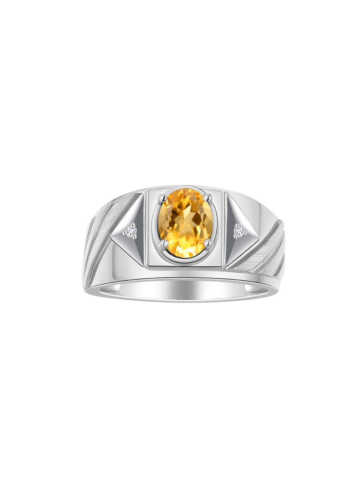 RYLOS Men's Sterling Silver Designer Rings - Classic Style with 8x6MM Oval Gemstone & Diamond Accents - Birthstone Rings in Sizes 8-13