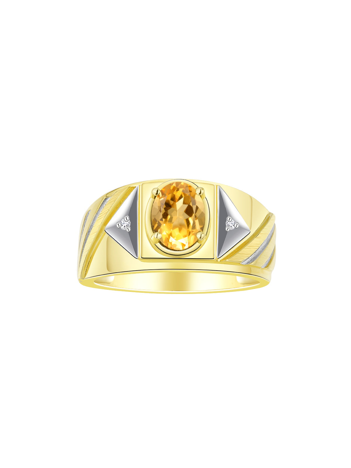 RYLOS Men's 14K Yellow Gold Designer Rings - Classic Style with 8x6MM Oval Gemstone & Diamond Accents - Birthstone Rings in Sizes 8-13