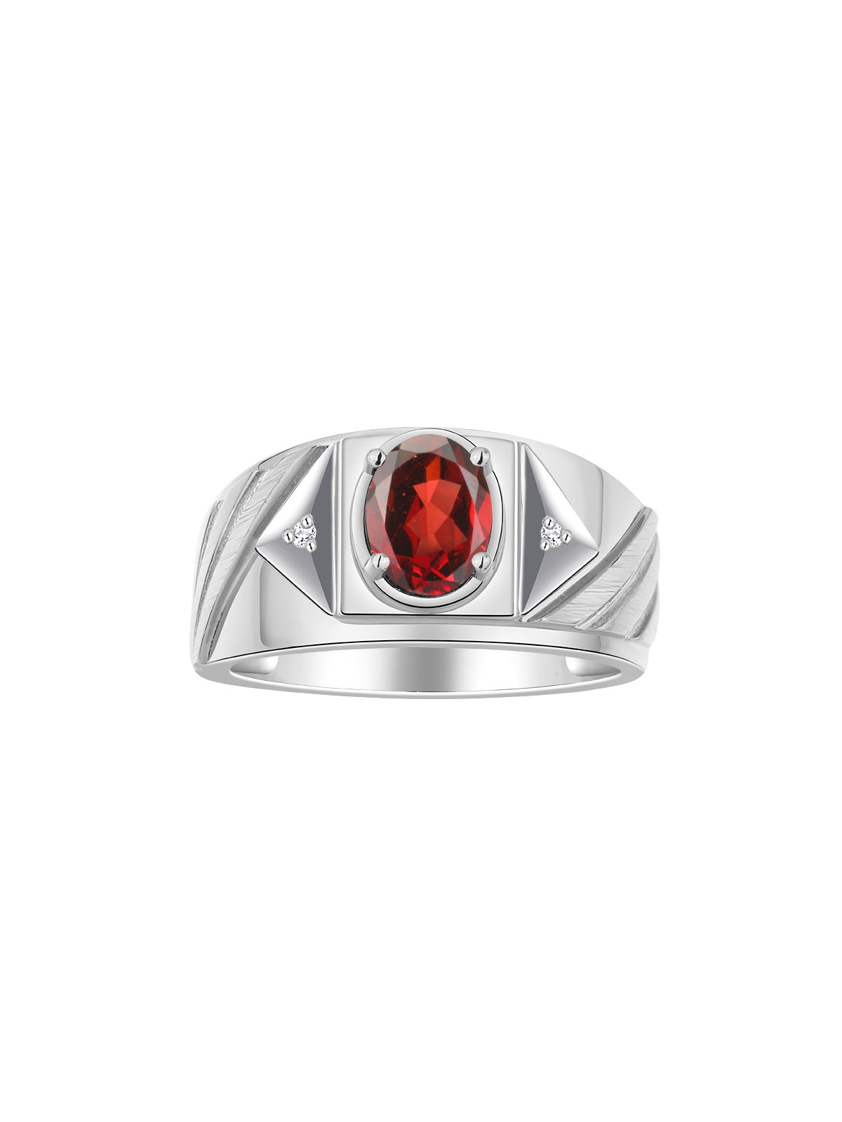 RYLOS Men's 14K White Gold Designer Rings - Classic Style with 8x6MM Oval Gemstone & Diamond Accents - Birthstone Rings in Sizes 8-13