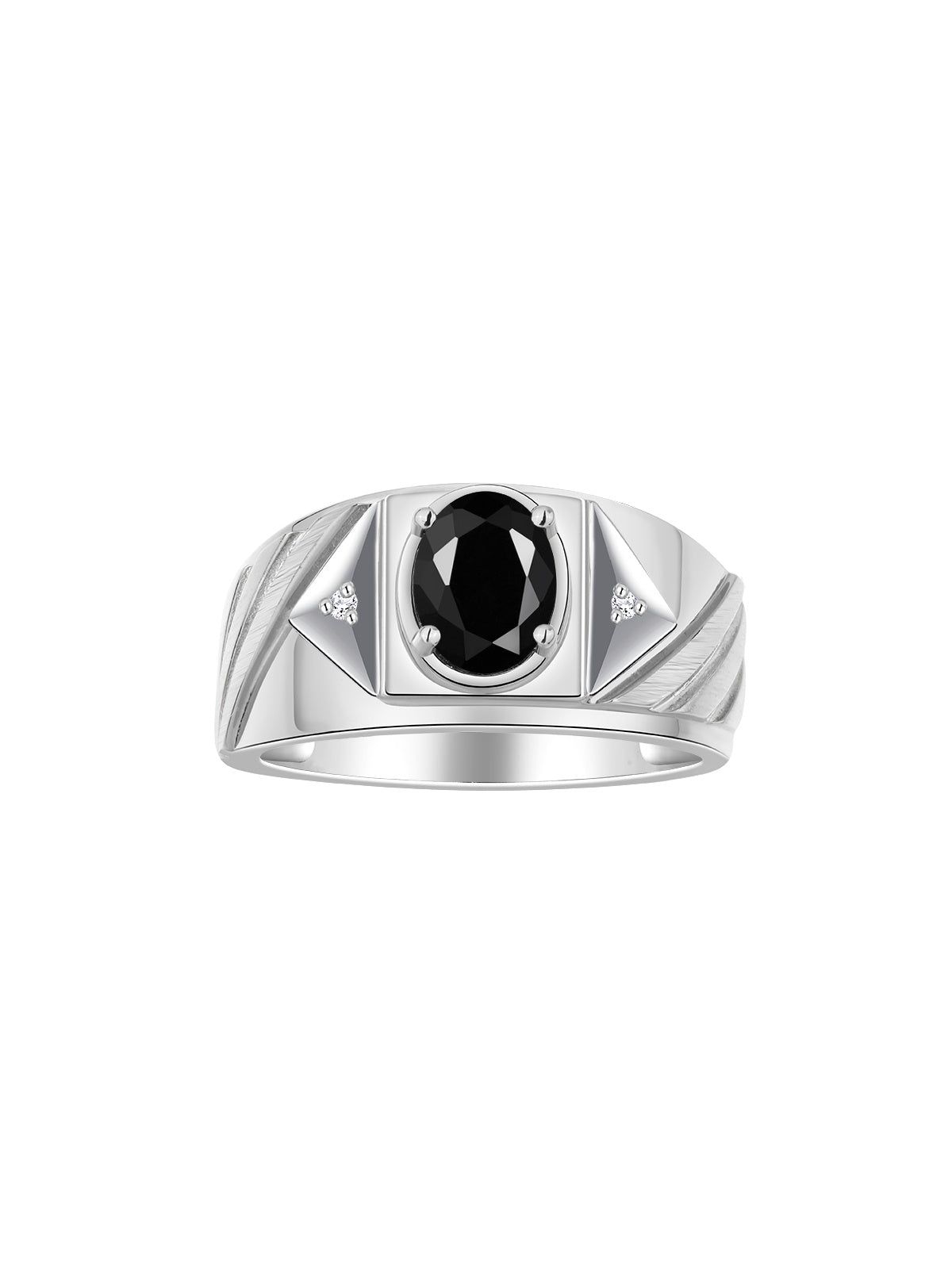 RYLOS Men's 14K White Gold Designer Rings - Classic Style with 8x6MM Oval Gemstone & Diamond Accents - Birthstone Rings in Sizes 8-13