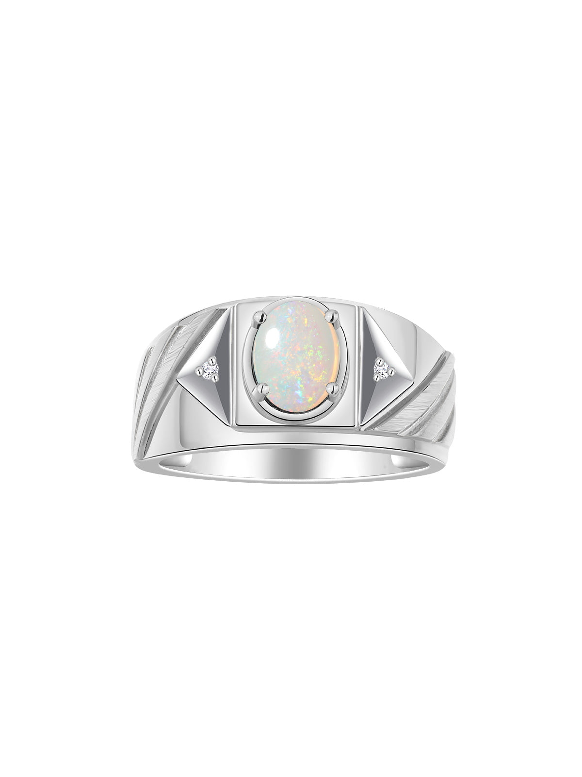 RYLOS Men's 14K White Gold Designer Rings - Classic Style with 8x6MM Oval Gemstone & Diamond Accents - Birthstone Rings in Sizes 8-13