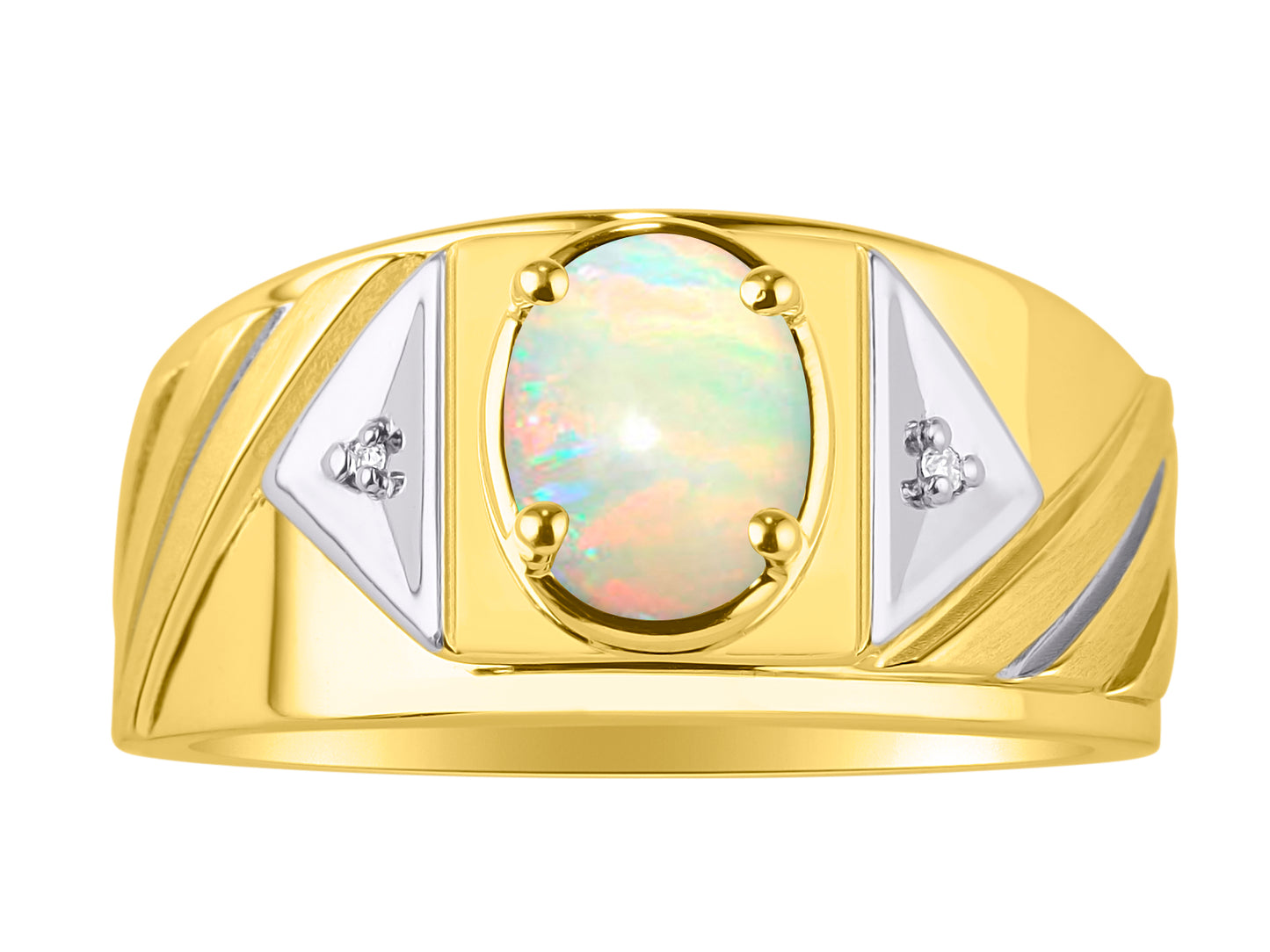 RYLOS Men's 14K Yellow Gold Designer Rings - Classic Style with 8x6MM Oval Gemstone & Diamond Accents - Birthstone Rings in Sizes 8-13