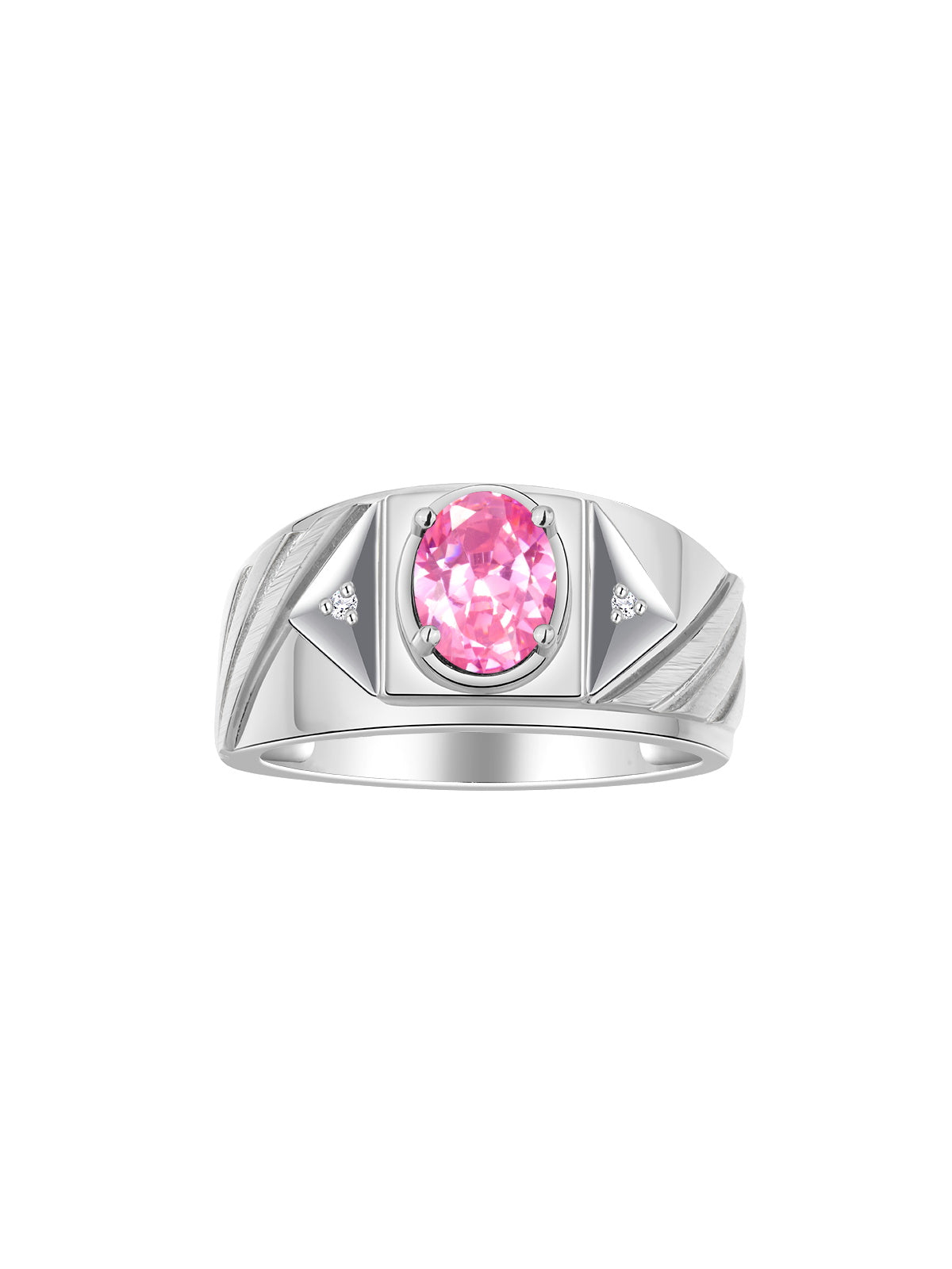 RYLOS Men's Sterling Silver Designer Rings - Classic Style with 8x6MM Oval Gemstone & Diamond Accents - Birthstone Rings in Sizes 8-13