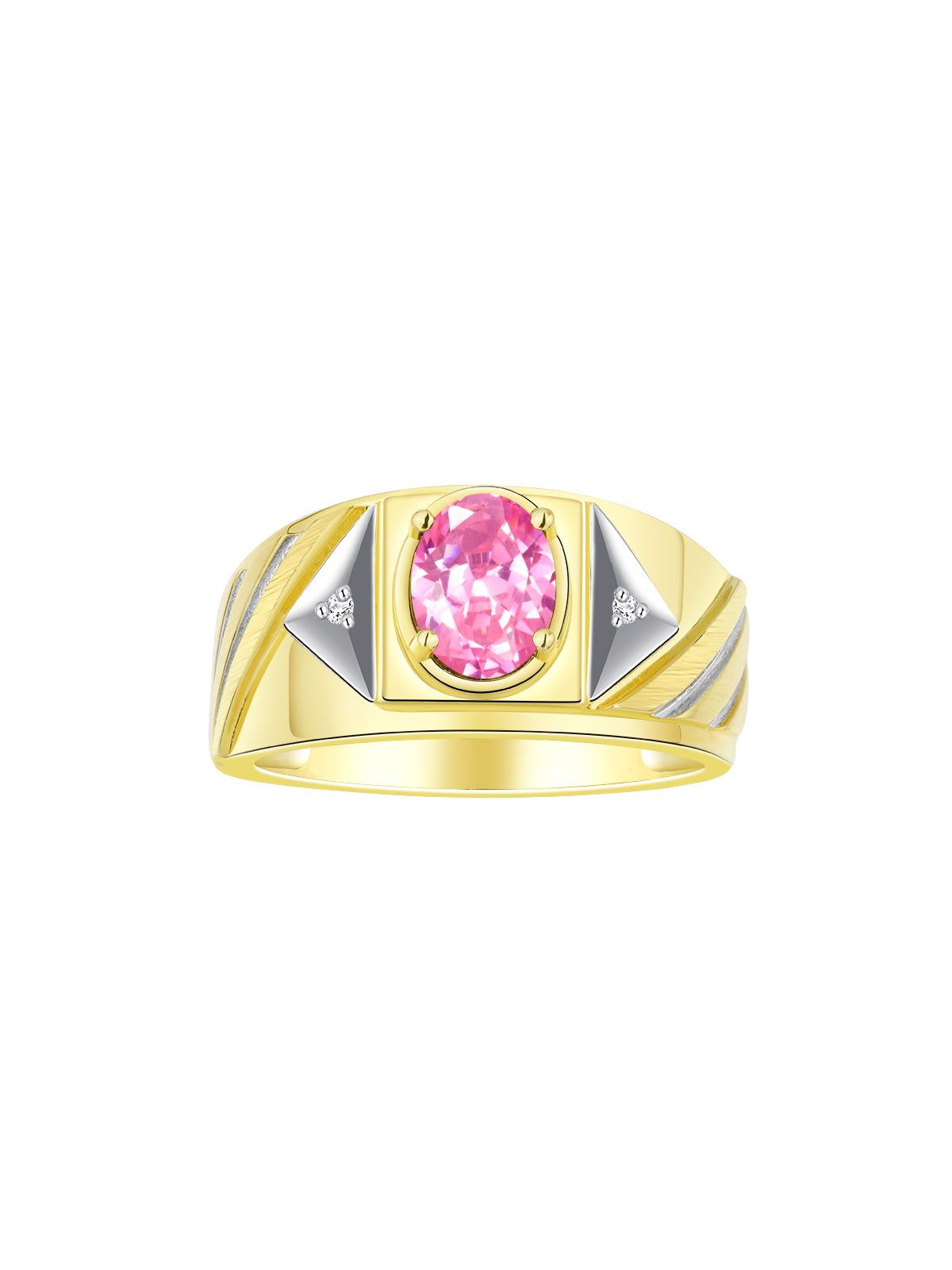 RYLOS Men's 14K Yellow Gold Designer Rings - Classic Style with 8x6MM Oval Gemstone & Diamond Accents - Birthstone Rings in Sizes 8-13