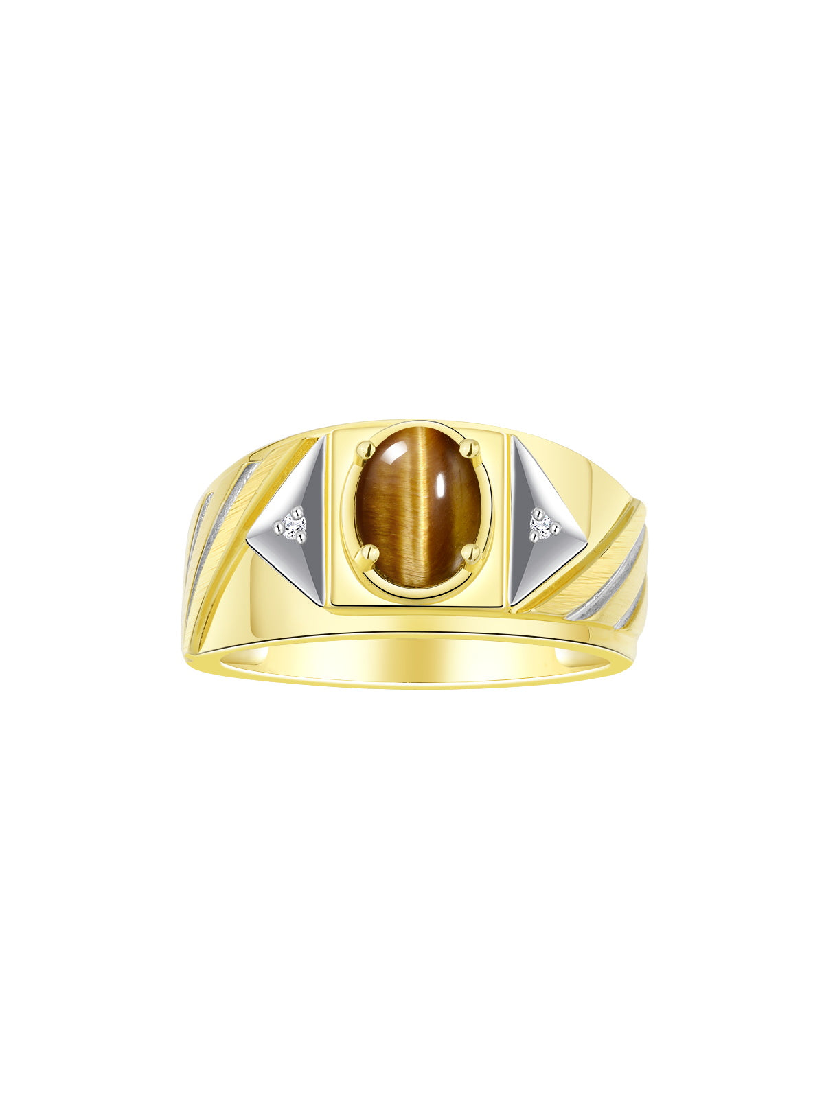 RYLOS Men's 14K Yellow Gold Designer Rings - Classic Style with 8x6MM Oval Gemstone & Diamond Accents - Birthstone Rings in Sizes 8-13