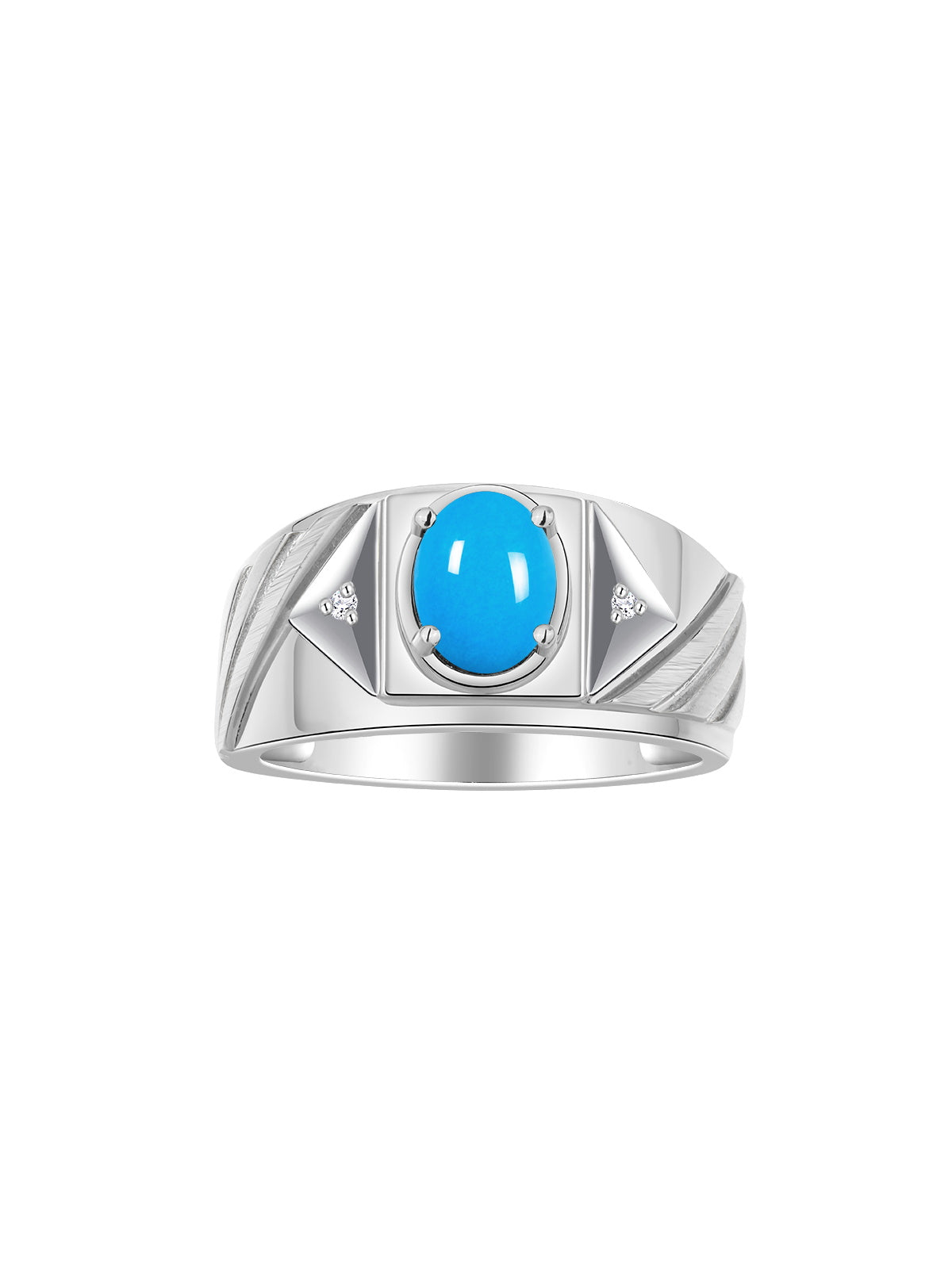 RYLOS Men's Sterling Silver Designer Rings - Classic Style with 8x6MM Oval Gemstone & Diamond Accents - Birthstone Rings in Sizes 8-13