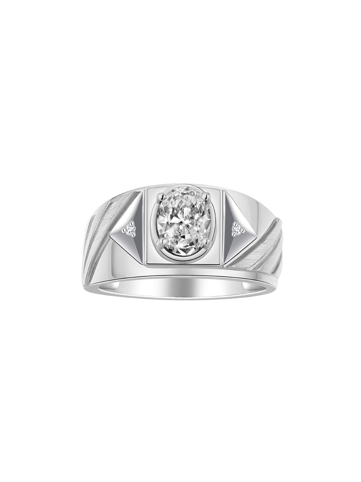 RYLOS Men's Sterling Silver Designer Rings - Classic Style with 8x6MM Oval Gemstone & Diamond Accents - Birthstone Rings in Sizes 8-13