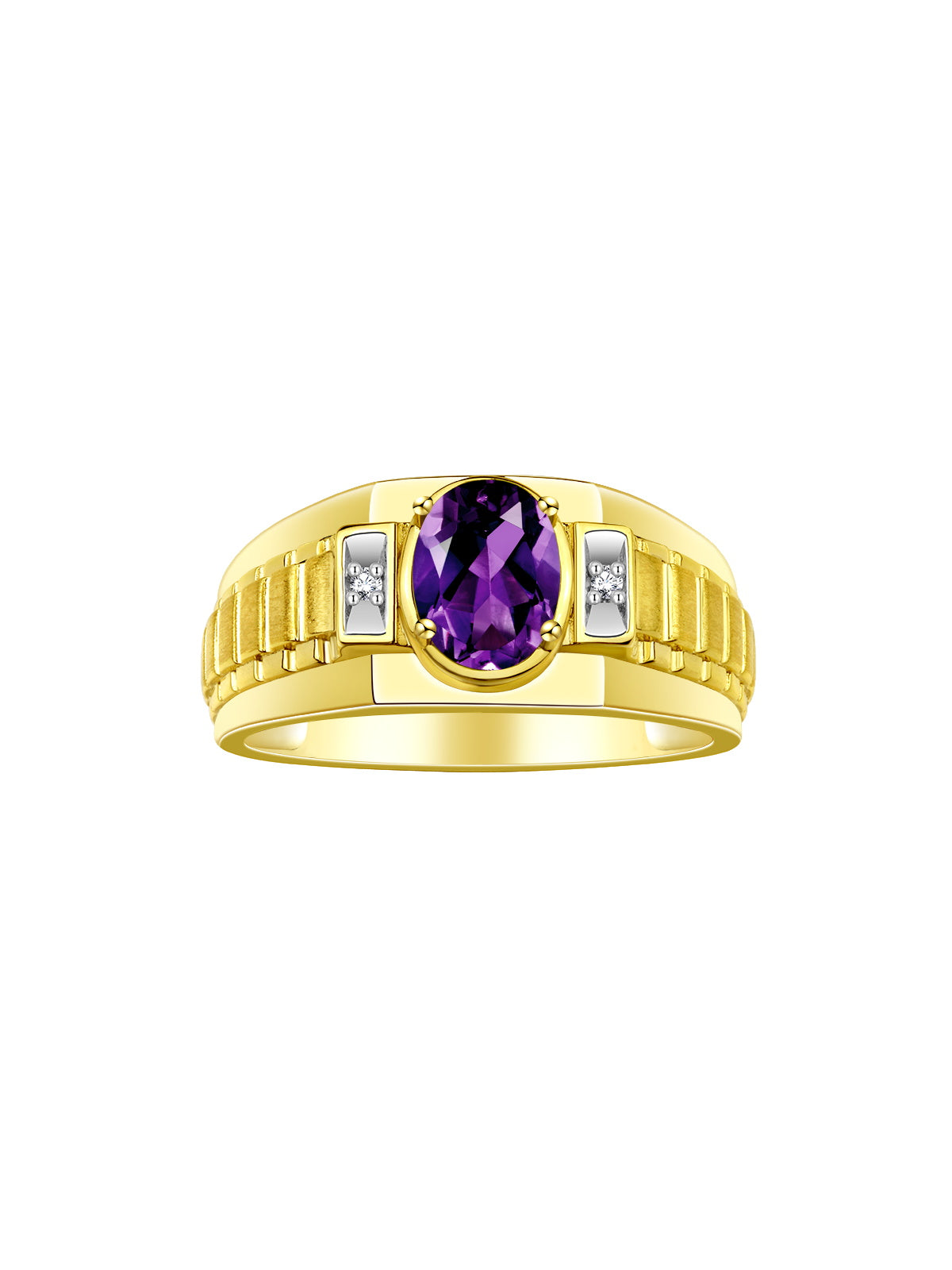 RYLOS Men's 14K Yellow Gold Designer Rings - Classic Style with 8x6MM Oval Gemstone & Diamond Accents - Birthstone Rings in Sizes 8-13