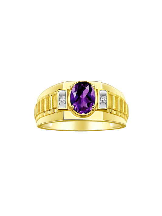 RYLOS Men's 14K Yellow Gold Designer Rings - Classic Style with 8x6MM Oval Gemstone & Diamond Accents - Birthstone Rings in Sizes 8-13