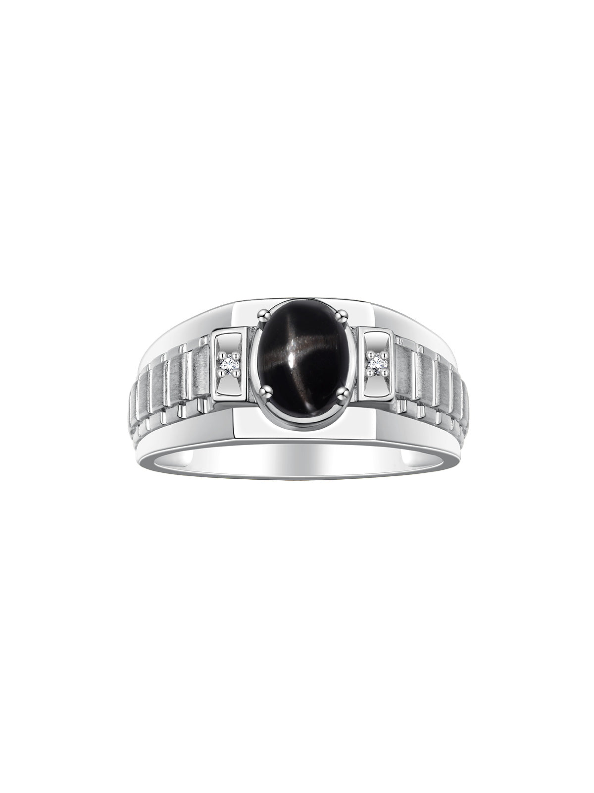 RYLOS Men's 14K White Gold Designer Rings - Classic Style with 8x6MM Oval Gemstone & Diamond Accents - Birthstone Rings in Sizes 8-13