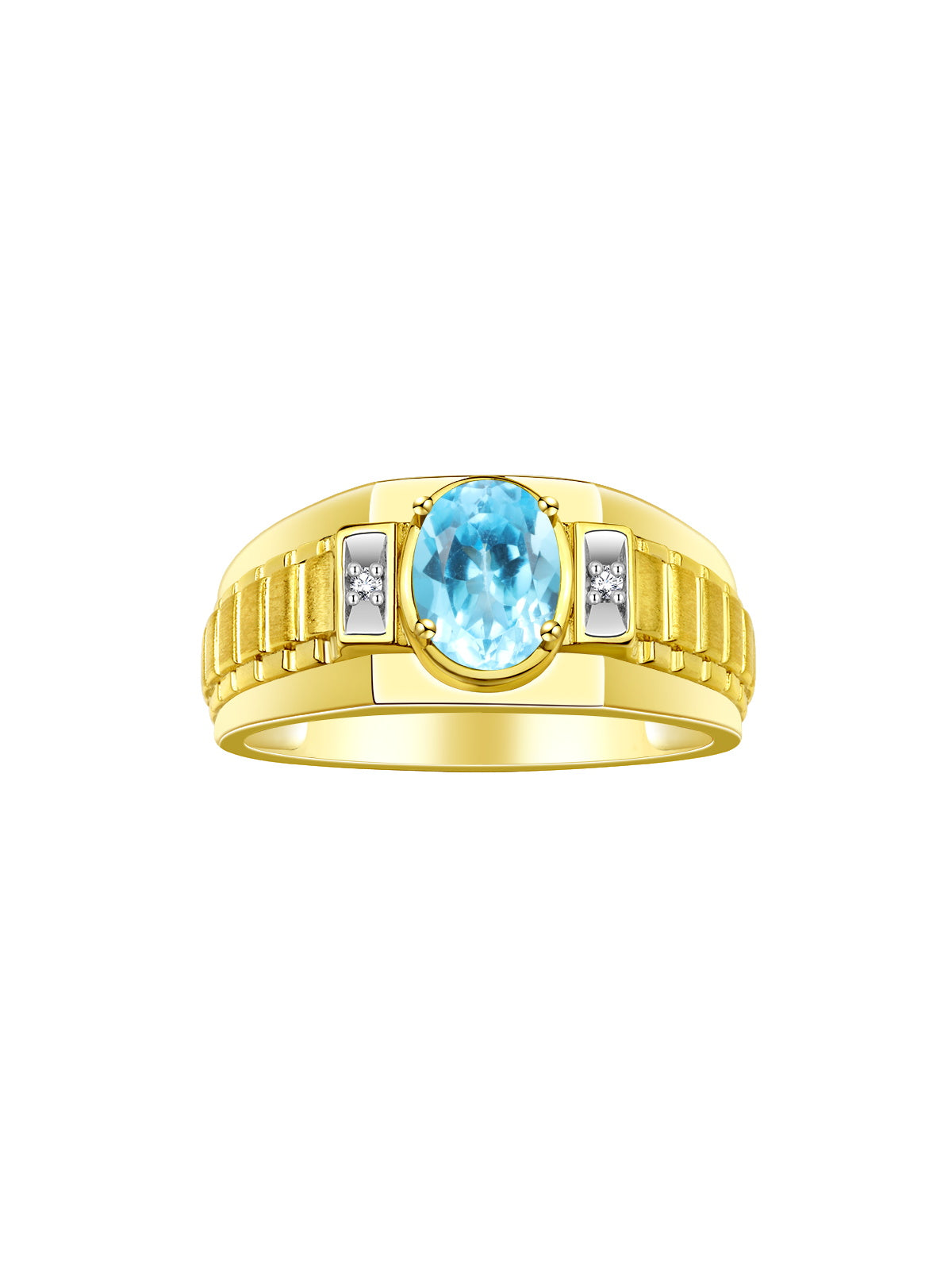 RYLOS Men's 14K Yellow Gold Designer Rings - Classic Style with 8x6MM Oval Gemstone & Diamond Accents - Birthstone Rings in Sizes 8-13