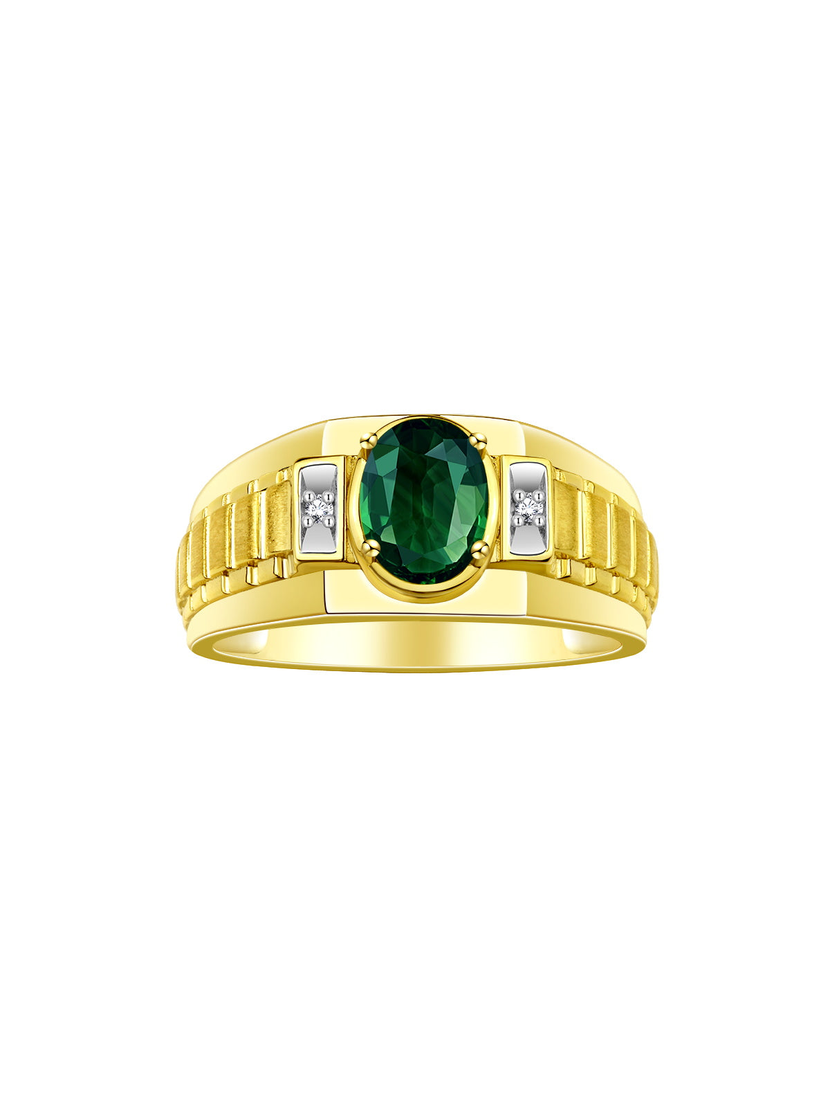 RYLOS Men's 14K Yellow Gold Designer Rings - Classic Style with 8x6MM Oval Gemstone & Diamond Accents - Birthstone Rings in Sizes 8-13