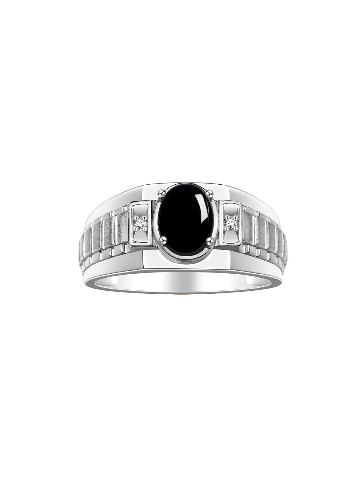 RYLOS Men's 14K White Gold Designer Rings - Classic Style with 8x6MM Oval Gemstone & Diamond Accents - Birthstone Rings in Sizes 8-13