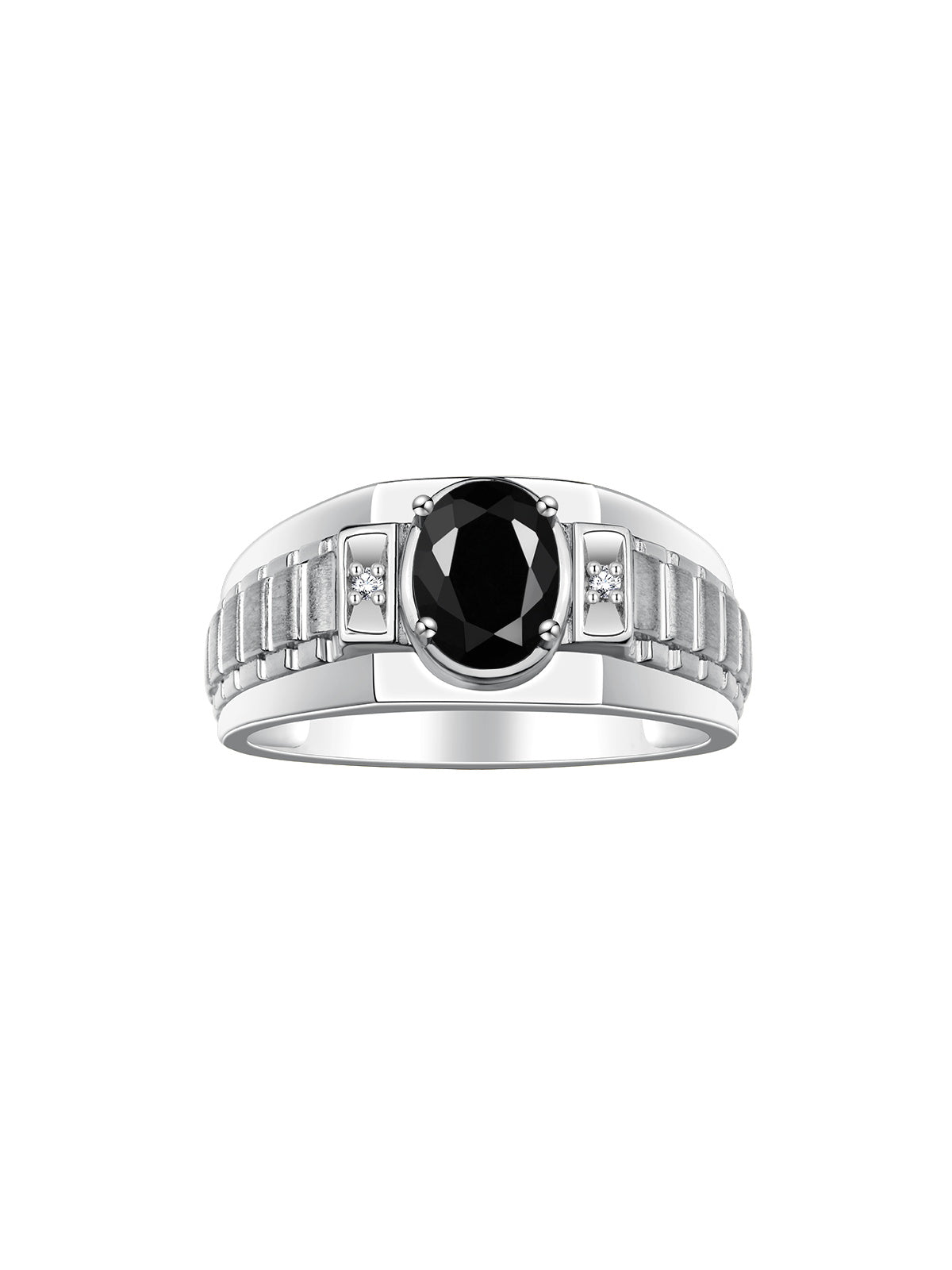 RYLOS Men's 14K White Gold Designer Rings - Classic Style with 8x6MM Oval Gemstone & Diamond Accents - Birthstone Rings in Sizes 8-13