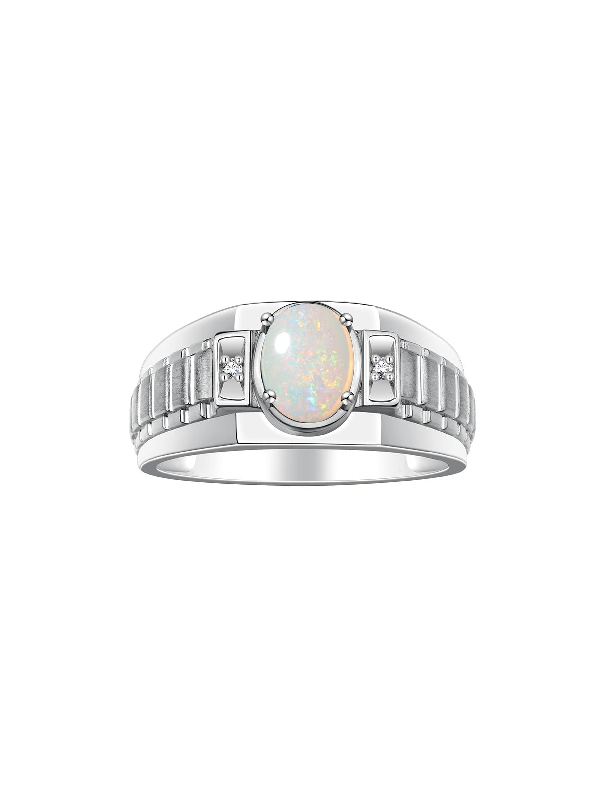 RYLOS Men's 14K White Gold Designer Rings - Classic Style with 8x6MM Oval Gemstone & Diamond Accents - Birthstone Rings in Sizes 8-13