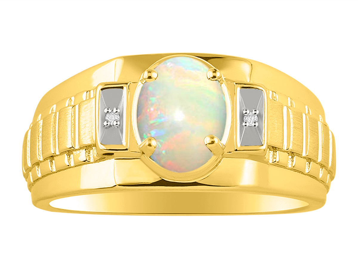 RYLOS Men's 14K Yellow Gold Designer Rings - Classic Style with 8x6MM Oval Gemstone & Diamond Accents - Birthstone Rings in Sizes 8-13