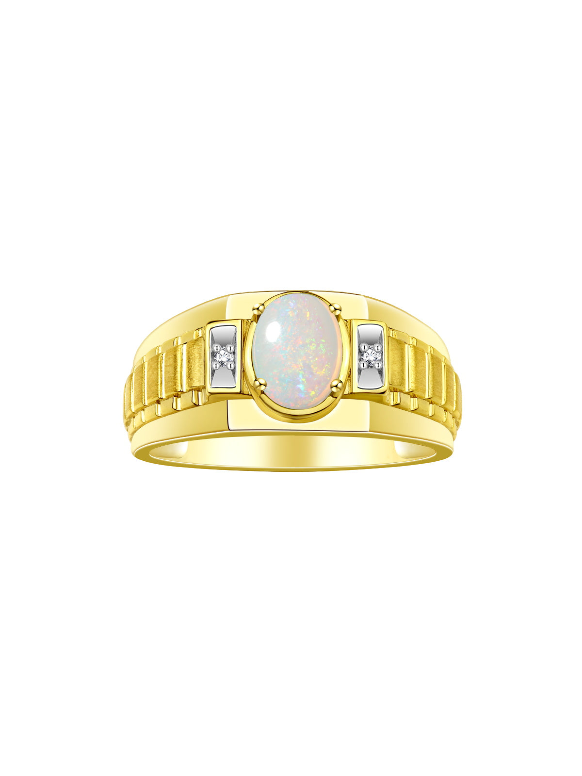 RYLOS Men's Yellow Gold Plated Silver Designer Rings - Classic Style with 8x6MM Oval Gemstone & Diamond Accents - Birthstone Rings in Sizes 8-13