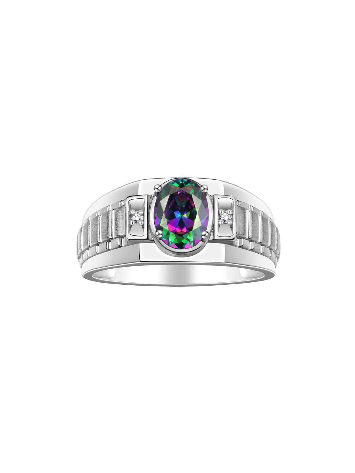 RYLOS Men's Sterling Silver Designer Rings - Classic Style with 8x6MM Oval Gemstone & Diamond Accents - Birthstone Rings in Sizes 8-13