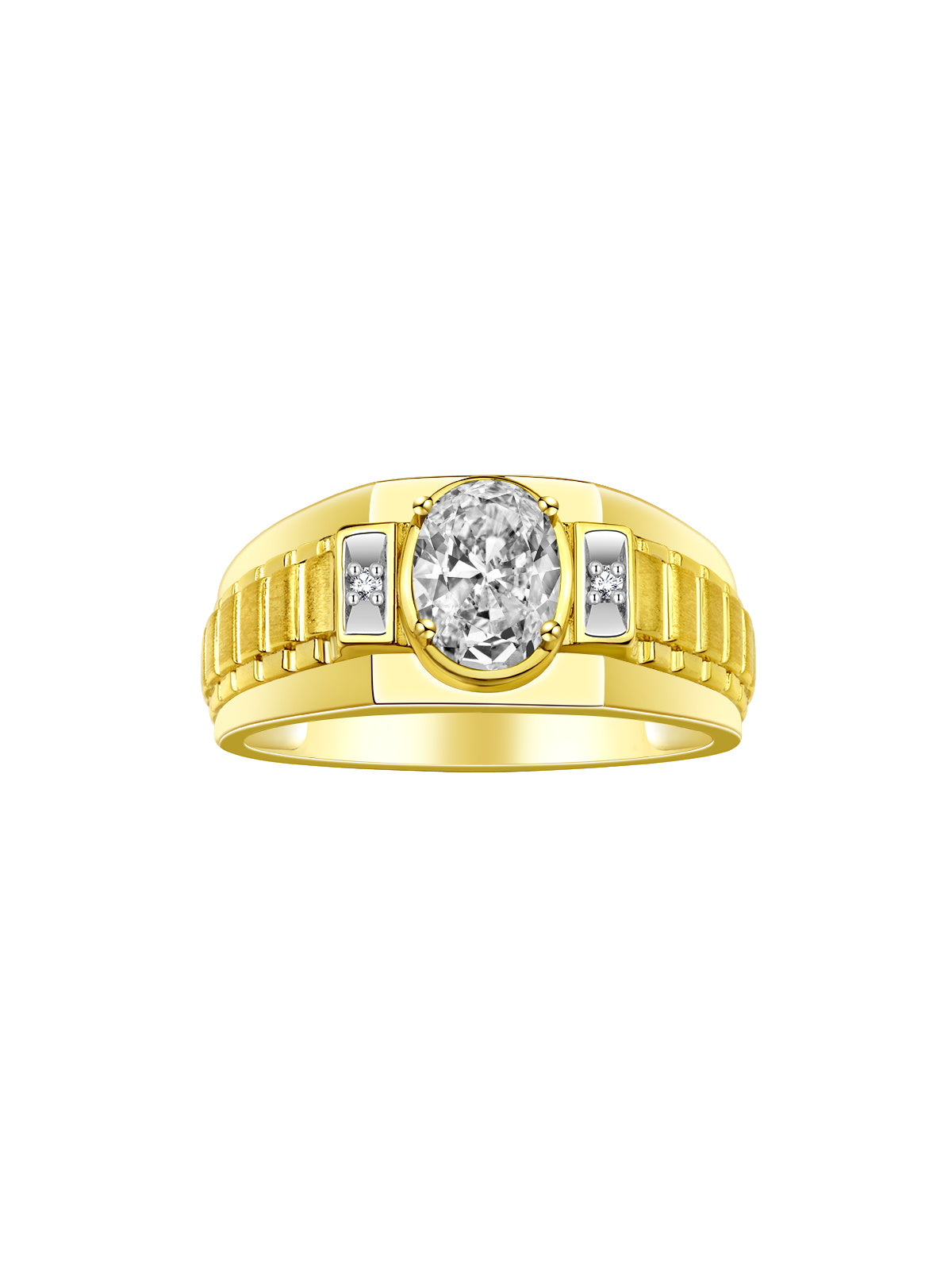 RYLOS Men's 14K Yellow Gold Designer Rings - Classic Style with 8x6MM Oval Gemstone & Diamond Accents - Birthstone Rings in Sizes 8-13