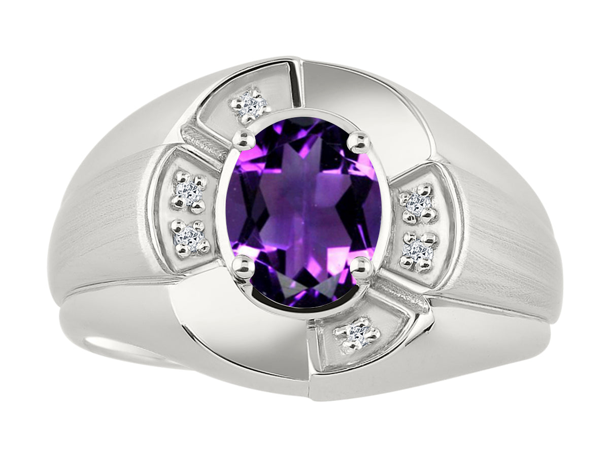 RYLOS Sterling Silver Men's & or Ladies Ring with 8X6MM Oval Gemstone & Diamonds - Unisex Color Stone Birthstone Ring Sizes 7-13