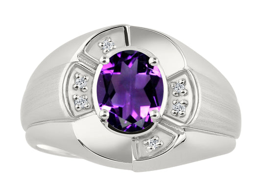 RYLOS Sterling Silver Men's & or Ladies Ring with 8X6MM Oval Gemstone & Diamonds - Unisex Color Stone Birthstone Ring Sizes 7-13