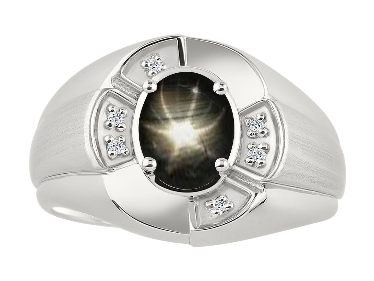 RYLOS Sterling Silver Men's & or Ladies Ring with 8X6MM Oval Gemstone & Diamonds - Unisex Color Stone Birthstone Ring Sizes 7-13