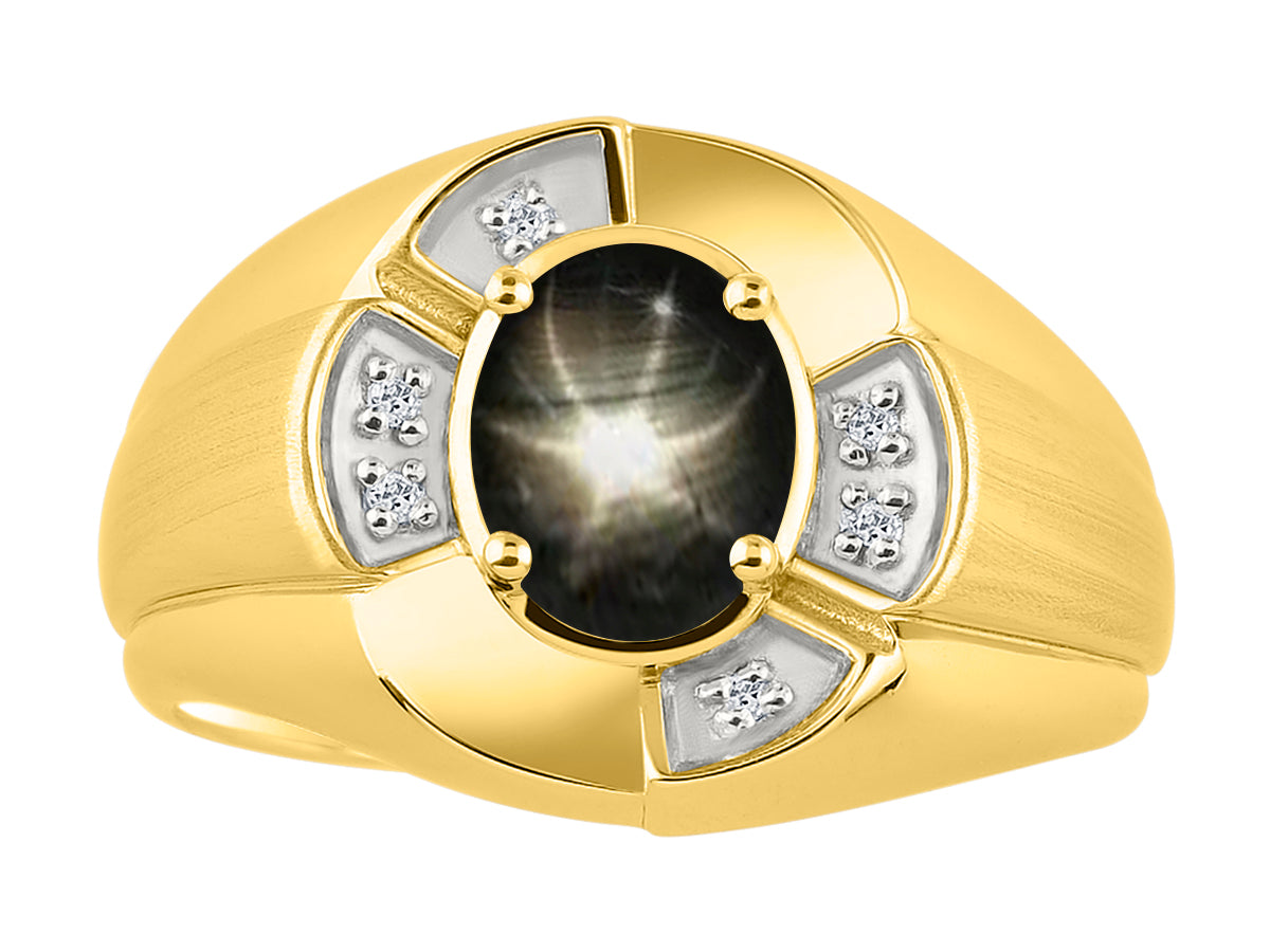 RYLOS Yellow Gold Plated Silver Men's & or Ladies Ring with 8X6MM Oval Gemstone & Diamonds - Unisex Color Stone Birthstone Ring Sizes 7-13