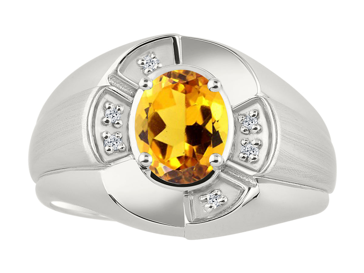 RYLOS Sterling Silver Men's & or Ladies Ring with 8X6MM Oval Gemstone & Diamonds - Unisex Color Stone Birthstone Ring Sizes 7-13