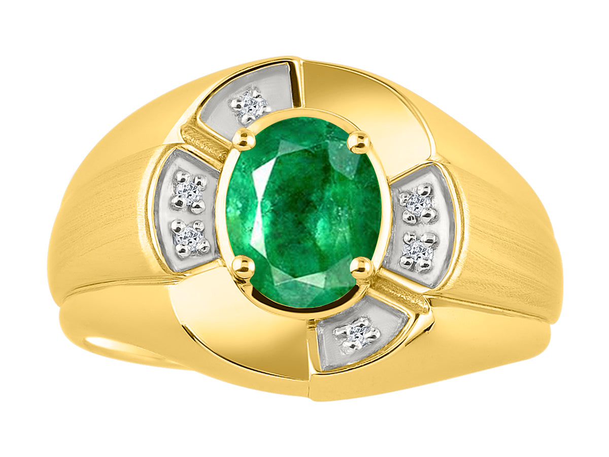 RYLOS Yellow Gold Plated Silver Men's & or Ladies Ring with 8X6MM Oval Gemstone & Diamonds - Unisex Color Stone Birthstone Ring Sizes 7-13