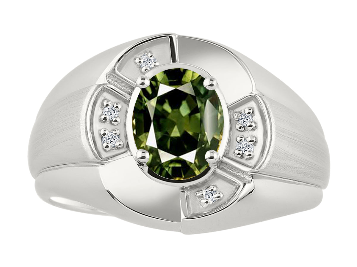 RYLOS Sterling Silver Men's & or Ladies Ring with 8X6MM Oval Gemstone & Diamonds - Unisex Color Stone Birthstone Ring Sizes 7-13