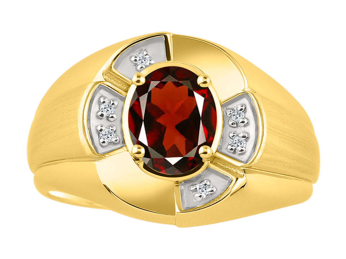 RYLOS Yellow Gold Plated Silver Men's & or Ladies Ring with 8X6MM Oval Gemstone & Diamonds - Unisex Color Stone Birthstone Ring Sizes 7-13