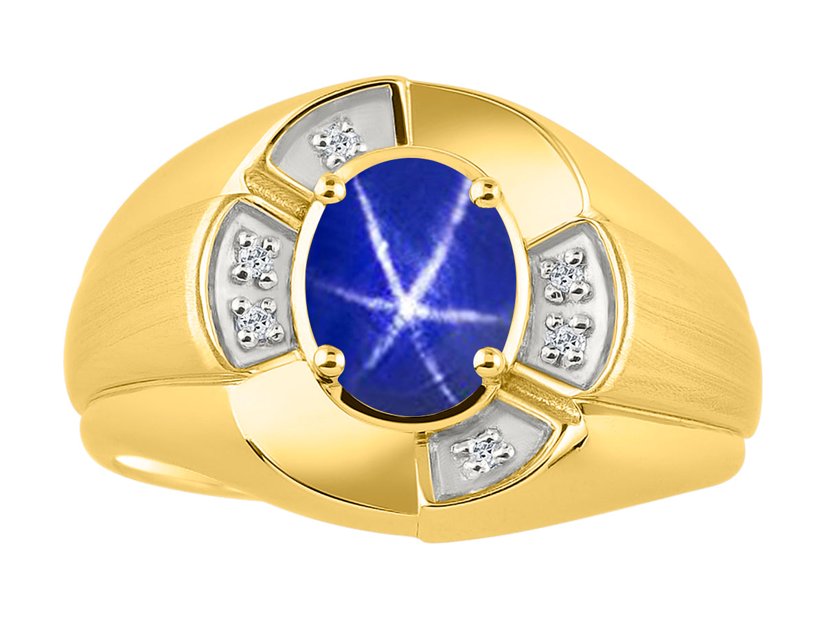 RYLOS Yellow Gold Plated Silver Men's & or Ladies Ring with 8X6MM Oval Gemstone & Diamonds - Unisex Color Stone Birthstone Ring Sizes 7-13