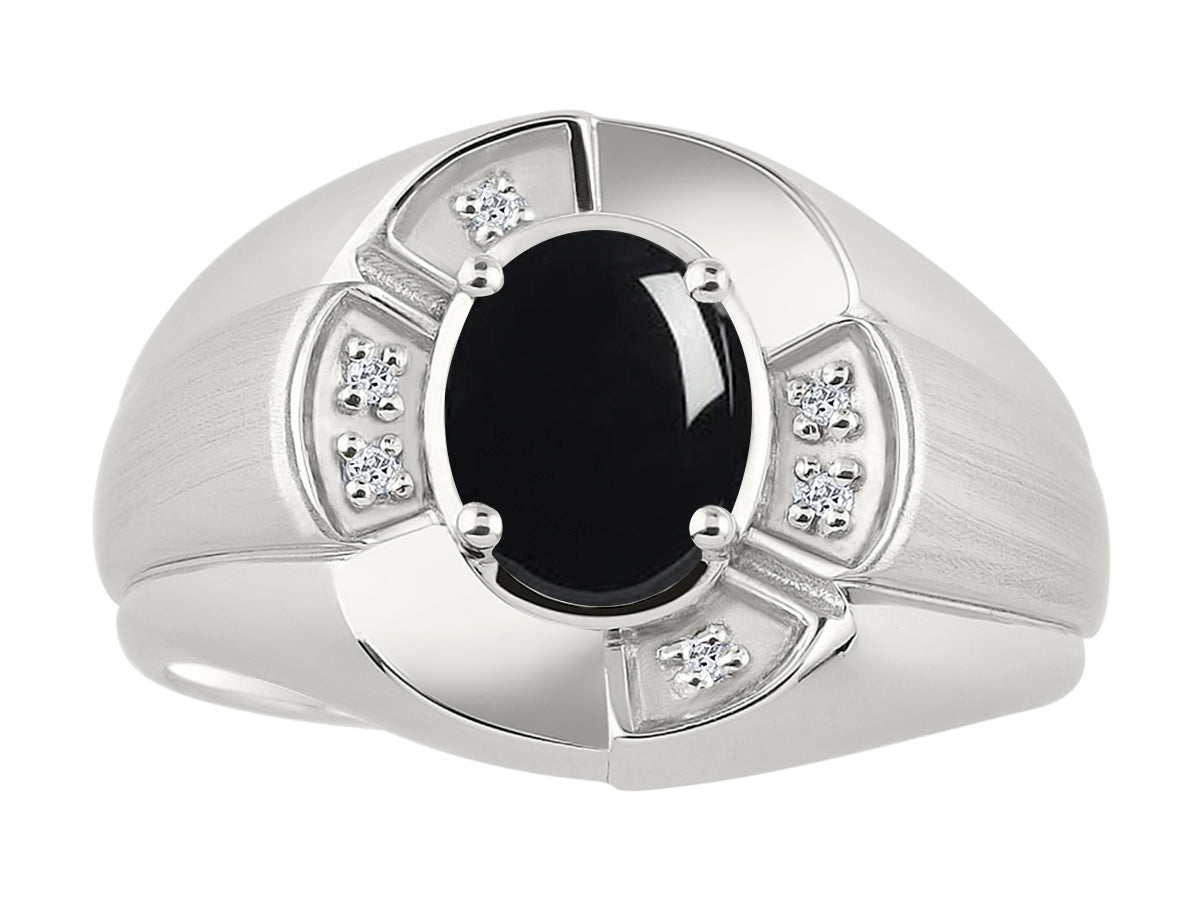RYLOS Sterling Silver Men's & or Ladies Ring with 8X6MM Oval Gemstone & Diamonds - Unisex Color Stone Birthstone Ring Sizes 7-13