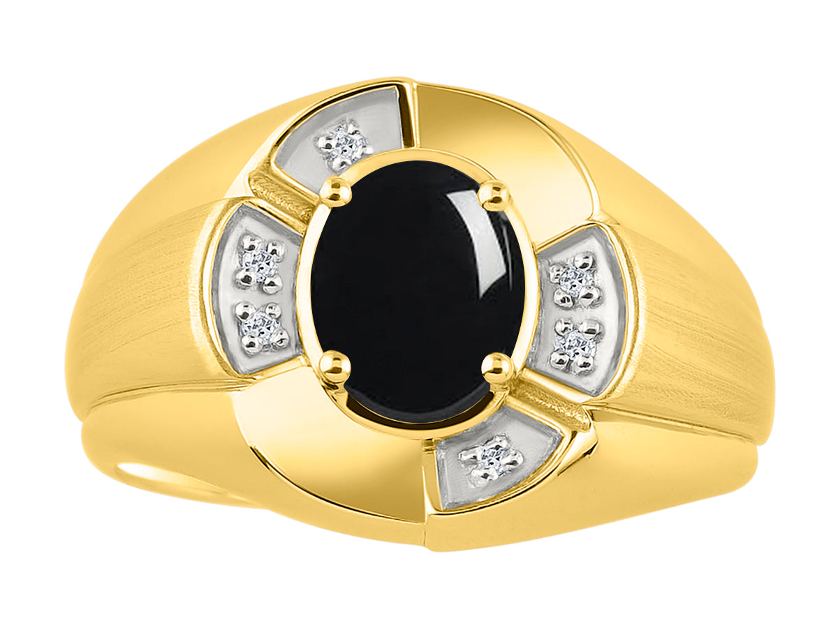 RYLOS Yellow Gold Plated Silver Men's & or Ladies Ring with 8X6MM Oval Gemstone & Diamonds - Unisex Color Stone Birthstone Ring Sizes 7-13