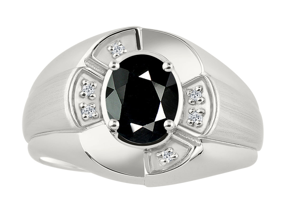 RYLOS Sterling Silver Men's & or Ladies Ring with 8X6MM Oval Gemstone & Diamonds - Unisex Color Stone Birthstone Ring Sizes 7-13