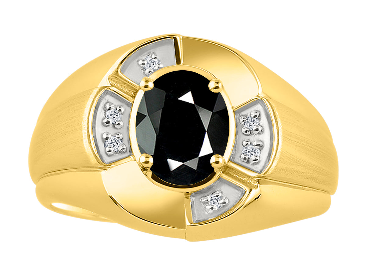 RYLOS Yellow Gold Plated Silver Men's & or Ladies Ring with 8X6MM Oval Gemstone & Diamonds - Unisex Color Stone Birthstone Ring Sizes 7-13