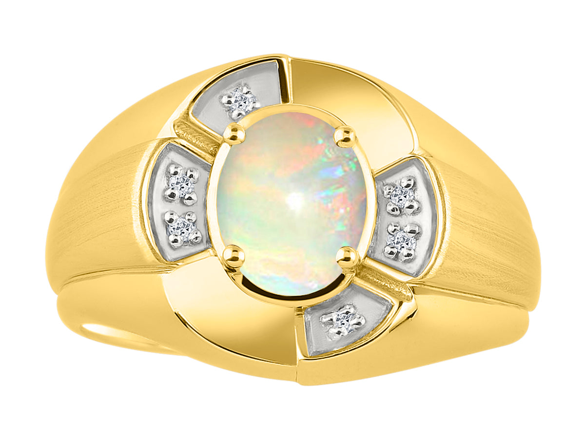 RYLOS Yellow Gold Plated Silver Men's & or Ladies Ring with 8X6MM Oval Gemstone & Diamonds - Unisex Color Stone Birthstone Ring Sizes 7-13