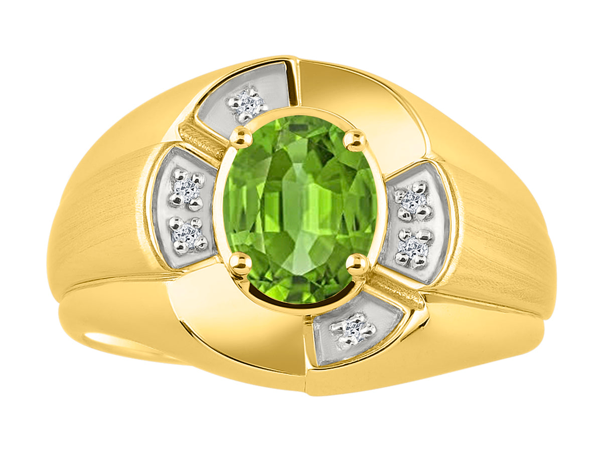 RYLOS Yellow Gold Plated Silver Men's & or Ladies Ring with 8X6MM Oval Gemstone & Diamonds - Unisex Color Stone Birthstone Ring Sizes 7-13