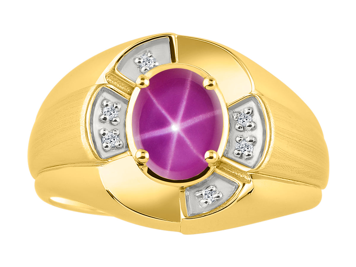 RYLOS Yellow Gold Plated Silver Men's & or Ladies Ring with 8X6MM Oval Gemstone & Diamonds - Unisex Color Stone Birthstone Ring Sizes 7-13