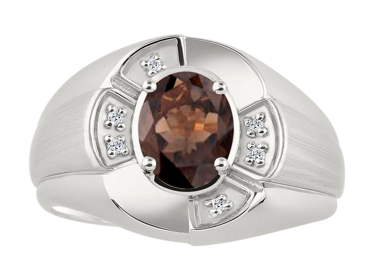 RYLOS Sterling Silver Men's & or Ladies Ring with 8X6MM Oval Gemstone & Diamonds - Unisex Color Stone Birthstone Ring Sizes 7-13