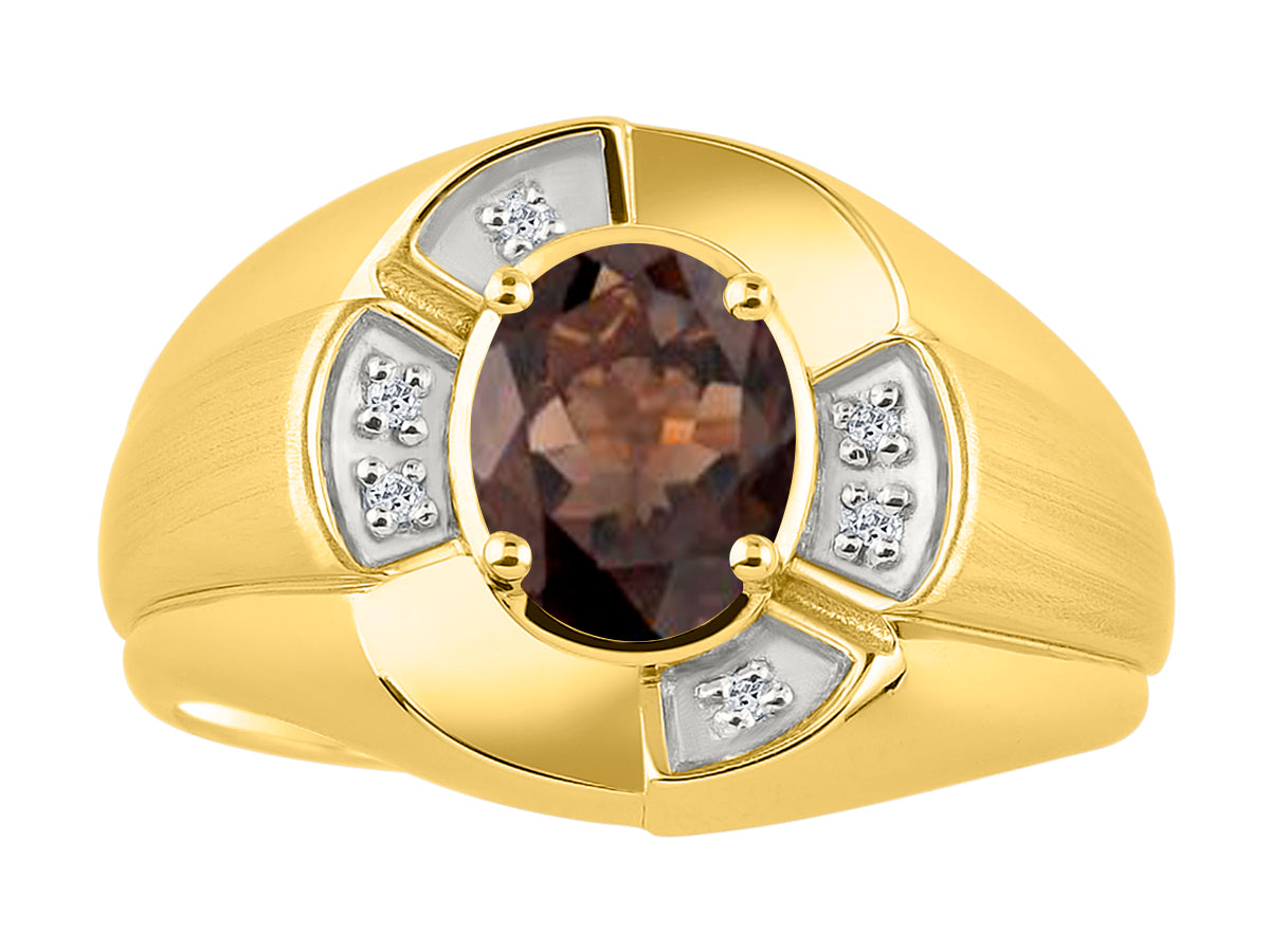 RYLOS Yellow Gold Plated Silver Men's & or Ladies Ring with 8X6MM Oval Gemstone & Diamonds - Unisex Color Stone Birthstone Ring Sizes 7-13