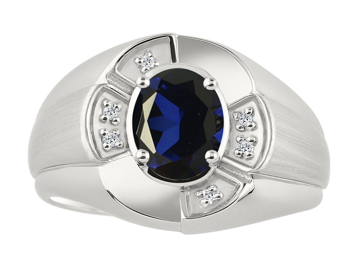 RYLOS Sterling Silver Men's & or Ladies Ring with 8X6MM Oval Gemstone & Diamonds - Unisex Color Stone Birthstone Ring Sizes 7-13